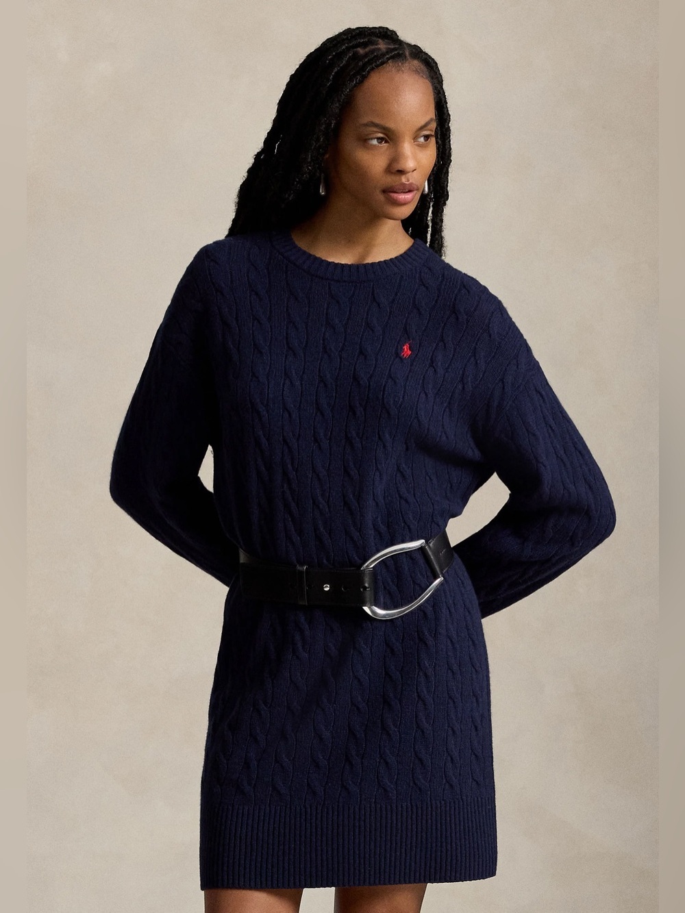 Ralph Lauren Blue Cable-Knit Crewneck Sweater dress mini fitted preppy chic co - Picture 3 of 9